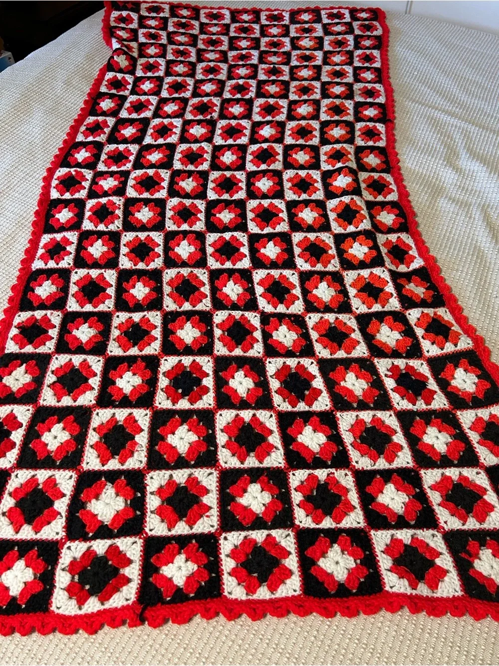 Handmade Crochet Granny Square Throw - Red, Black & White